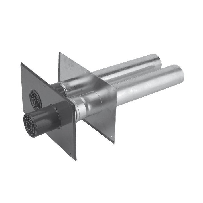 Aluminium 2-Pijps Geveldoorvoer Lengte 600 mm / Ø80/80 mm