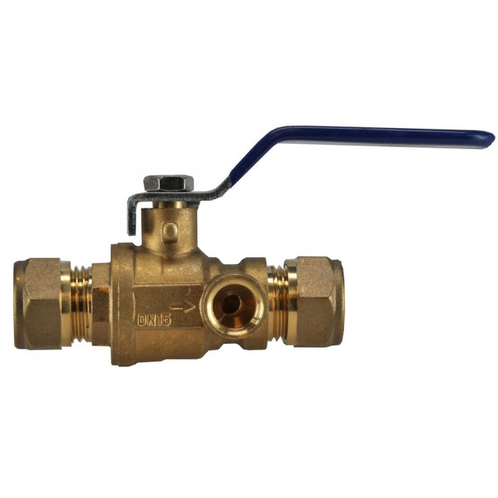 Riko water kogelstopkraan 12 mm knel x knel met aftapgelegenheid