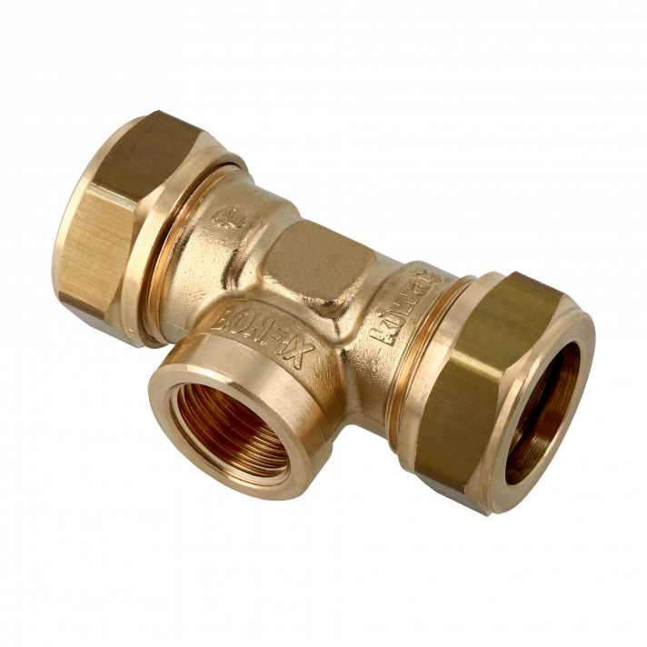 Bonfix Messing Knel x Binnendraad x Knel T-koppeling | 28 x 3/4 x 28