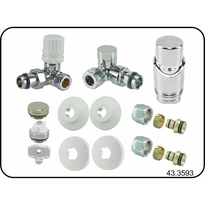 Riko Luxe thermostatische radiator aansluitset, haaks verkeerd links, chroom