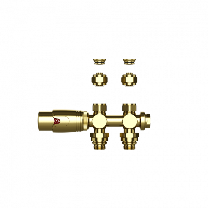 Thermostatische radiatorkraan muur en vloer geborsteld goud m30