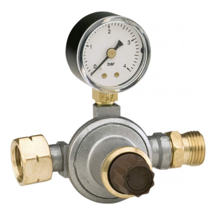 Regelbare flesvoorontspanner met manometer, 0,5-4 bar, debiet 8 kg/u, 1/4" binnendraad x 1/4" binnendraad