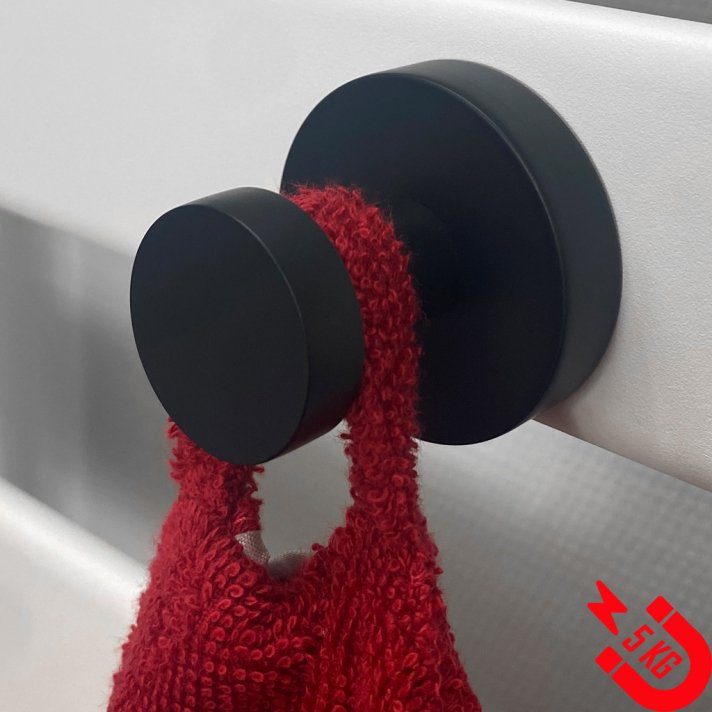 BSXL Magneet-line zwart – Magnetische handdoekhaak enkel – grote knop