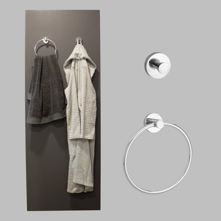 BSXL Magneet-line chroom – combi-set handdoekhaak enkel + gesloten handdoekring