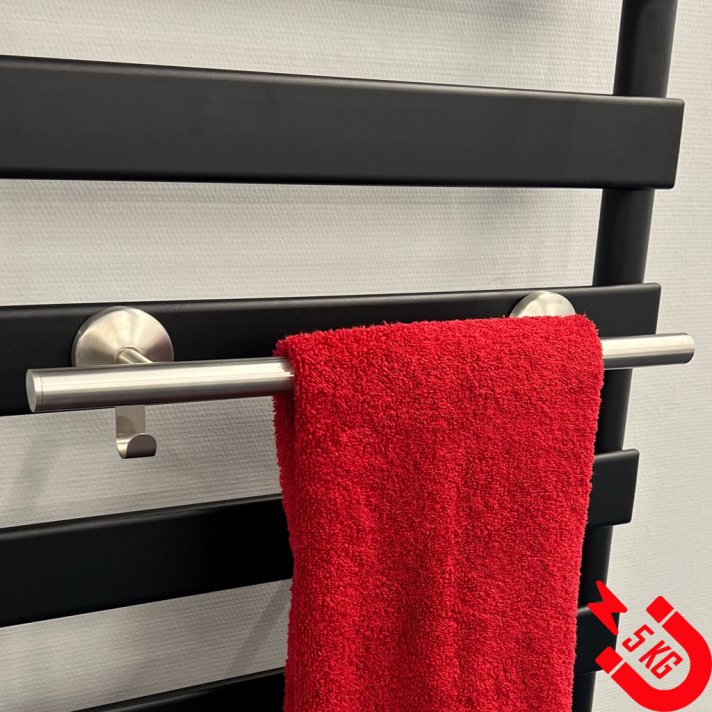 BSXL magnetisch 400 mm handdoekenrek met haakje voor radiatoren - Geborsteld RVS