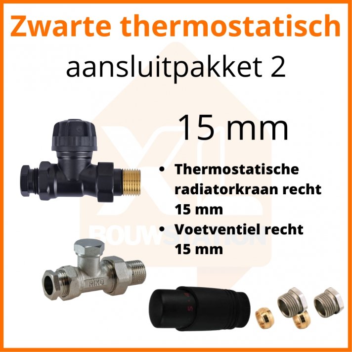 Eco 4 Zwarte thermostatisch M30 aansluitpakket 2 t.b.v. 15 mm buis