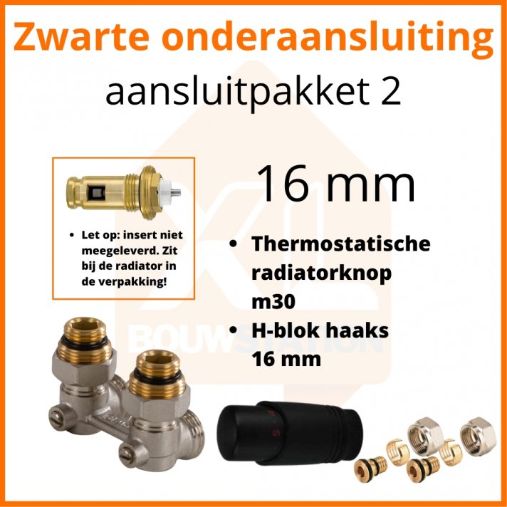Eco 8 Zwarte thermostatisch aansluitpakket 2 t.b.v. 16 mm buis