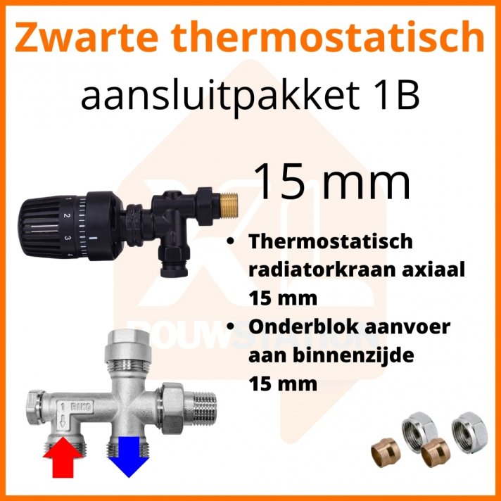 Eco 4 Zwarte thermostatisch M30 aansluitpakket 1B t.b.v. 15 mm buis