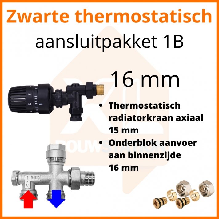 Eco 4 Zwarte thermostatisch M30 aansluitpakket 1B t.b.v. 16 mm buis