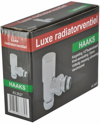 Luxe radiatorventiel 1/2" x 15 mm (M22) knel, haaks, chroom