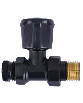 Radiatorventiel 1/2" x 15 mm inclusief adaptor, recht, vernikkeld, mat zwart