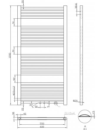 Best-Design Zero-White handdoekradiator Wit 729 W 1200x600