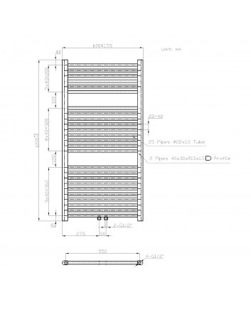 Best-Design Zero-Black handdoekradiator Zwart 729 W 1200x600