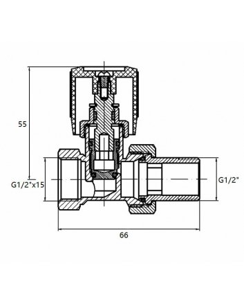 Radiatorventiel 1/2" x 15 mm inclusief adaptor, recht, vernikkeld, mat zwart
