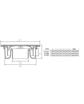 Vloerput met onderuitlaat 15 cm x 15 cm 50 mm PVC