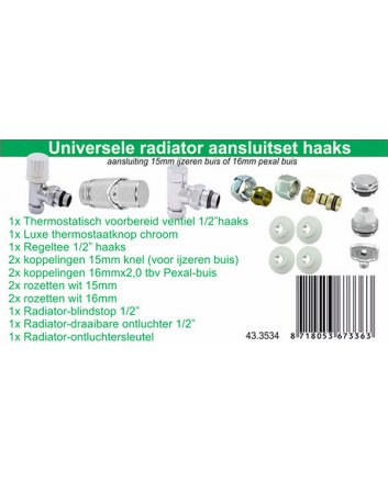 Wiesbaden Luxe thermostatische radiator aansluitset, haaks, chroom