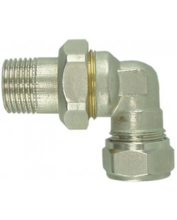 Radiatorkoppeling 3-delig 1/2" x 15 mm knel, haaks, vernikkeld