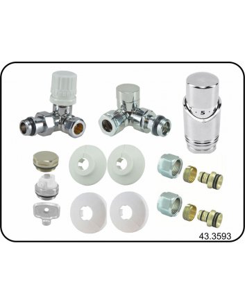 Riko Luxe thermostatische radiator aansluitset, haaks verkeerd links, chroom