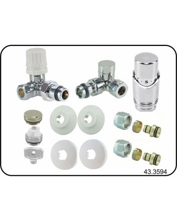 Riko Luxe thermostatische radiator aansluitset, haaks verkeerd rechts, chroom