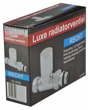 Luxe radiatorventiel 1/2" x 15 mm (M22) knel, recht, chroom