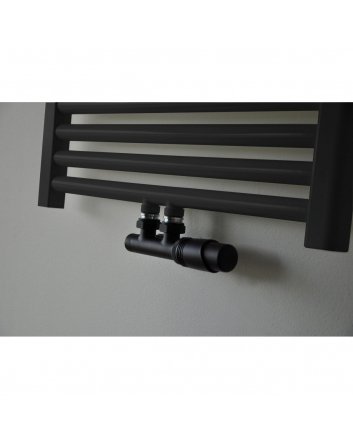Zwarte radiator aansluitset Haaks voor radiatoren met onder aansluiting t.b.v 16 mm buis