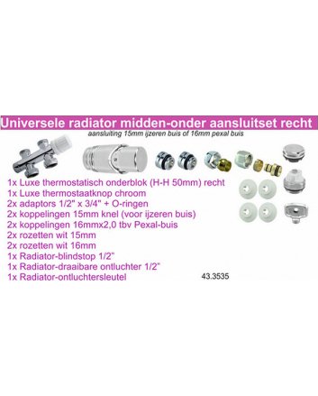Riko Complete rechte onderblokset 16x2,0 mm + 15 mm knel, chroom