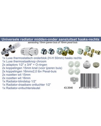 Riko Complete haakse (rechts) onderblokset 16x2,0 mm + 15 mm knel, chroom