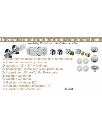 Riko Complete haakse (links) onderblokset 16x2,0 mm + 15 mm knel, chroom