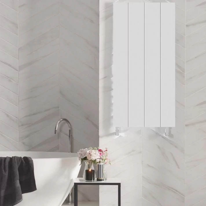 400x1200 - 550 watt | handdoekradiator gestreept wit zij- & middenaansluiting