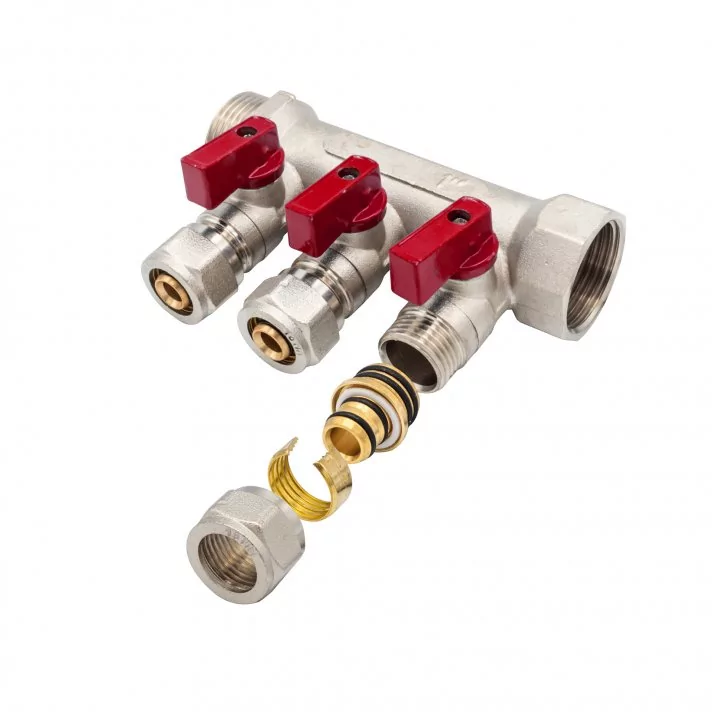 Verdeler met bolkraan mv-1" 3x16 rood