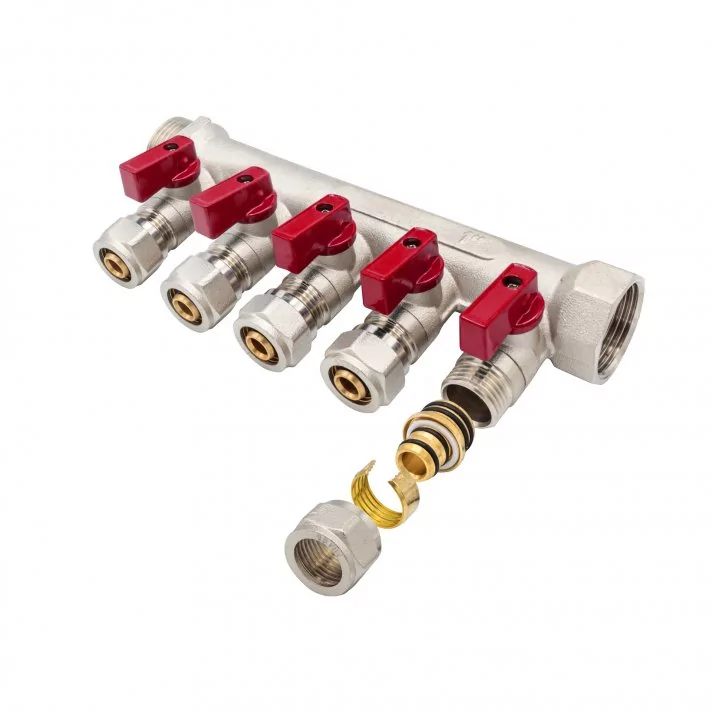 Verdeler met bolkraan mv-1" 5x16 rood