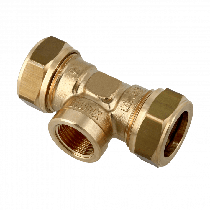 Bonfix Messing Knel x Binnendraad x Knel T-koppeling | 35 x 1/2 x 35
