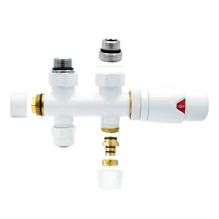 Witte radiator aansluitset Recht voor radiatoren met onder aansluiting t.b.v 16 mm buis