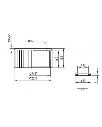 Riko chroom slangwartelset 1/2 x 1/2 met borgring