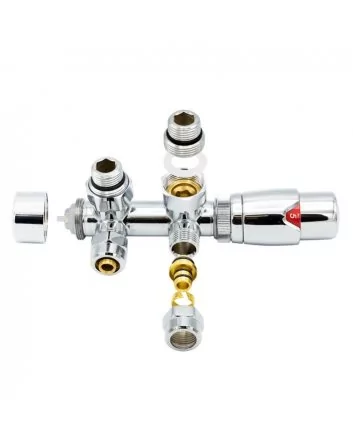 Chrome radiator aansluitset Haaks voor radiatoren met onder aansluiting t.b.v 16 mm buis