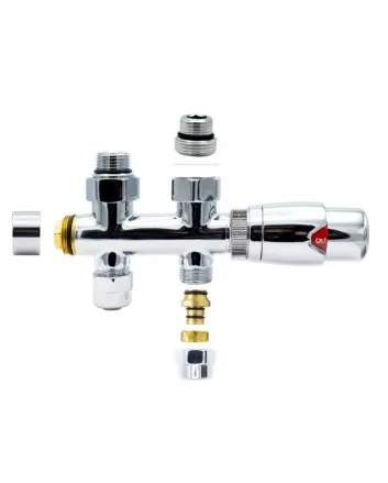 Chrome radiator aansluitset Recht voor radiatoren met onder aansluiting t.b.v 16 mm buis