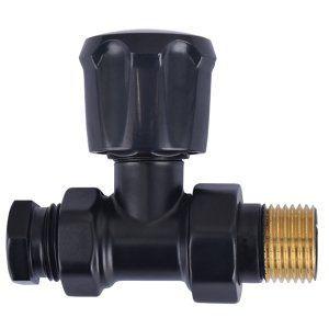 Radiatorventiel 1/2" x 15 mm inclusief adaptor, recht, vernikkeld, mat zwart