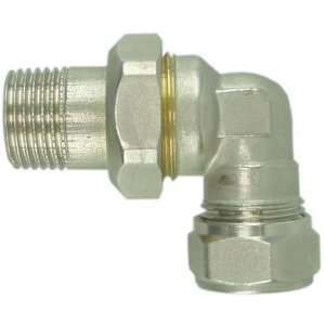 Radiatorkoppeling 3-delig 1/2" x 15 mm knel, haaks, vernikkeld