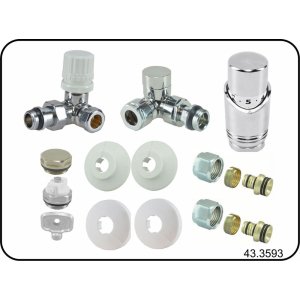 Riko Luxe thermostatische radiator aansluitset, haaks verkeerd links, chroom