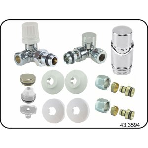 Riko Luxe thermostatische radiator aansluitset, haaks verkeerd rechts, chroom