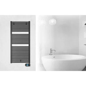80x50cm - Ecorad E-Basic Round - Mat Zwart 400 watt - Elektrische badkamer handdoekradiator