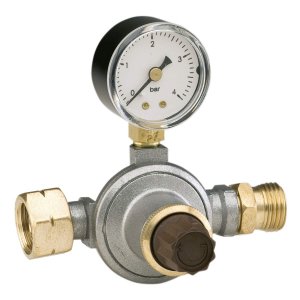 Regelbare flesvoorontspanner met manometer, 0,5-4 bar, debiet 8 kg/u, 1/4" binnendraad x 1/4" binnendraad