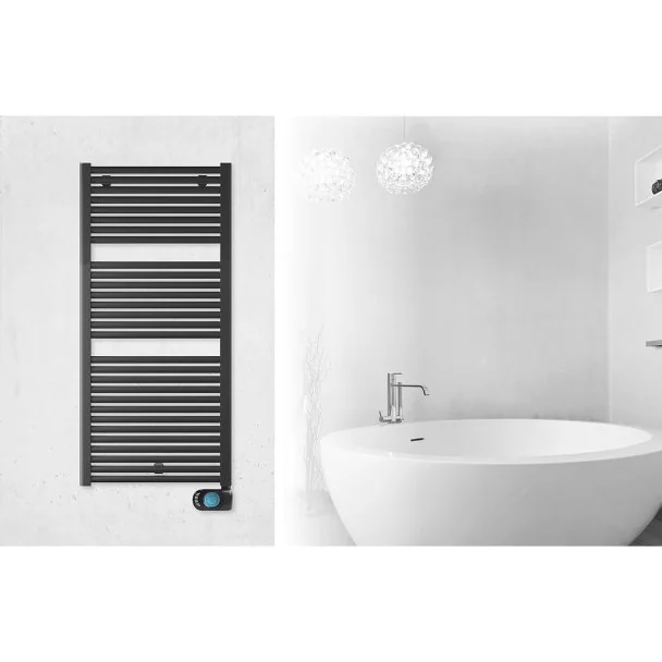 80x50cm - Ecorad E-Basic Round - Mat Zwart 400 watt - Elektrische badkamer handdoekradiator
