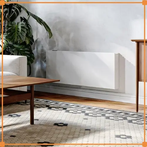 Convector radiator doorsnede met koperen lamellenpakket - produceert convectiewarmte en geeft ook bij lage aanvoertemperatuur voldoende warmte af voor warmtepomp