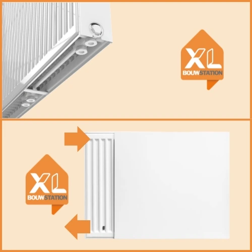 Outlet radiator aansluitvergelijking: zij-aansluiting links rechts vs onderaansluiting midden voor EcoRad paneelradiator en handdoekradiator outlet modellen