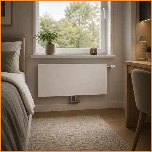 Stille paneelradiator uitvoering voor slaapkamer - Type 22 in vlakke uitvoering met minimale tikgeluid door goede installatie en juiste ontluchting van cv-systeem