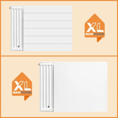 Radiator ombouw modellen: Flat Series met vlakke voorzijde en Linea Series met gegroefde voorzijde in RAL 9016 wit, plus complete ombouw in cappuccino en mat zwart