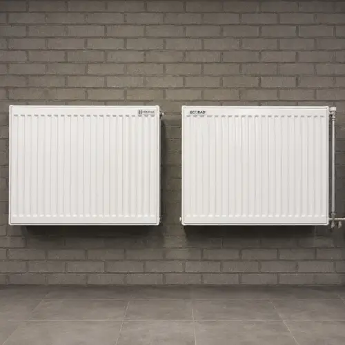 Vergelijking Stelrad en EcoRad paneelradiator in showroom Roosendaal - identieke industriële productienormen zelfde koudgewalst staal en gelaste constructie