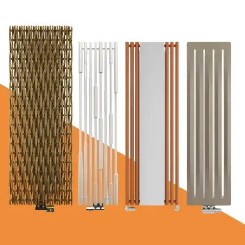 Verschillende stijlen verticale designradiatoren - van strak minimalistisch tot sculpturaal en artistiek, in wit en mat zwart